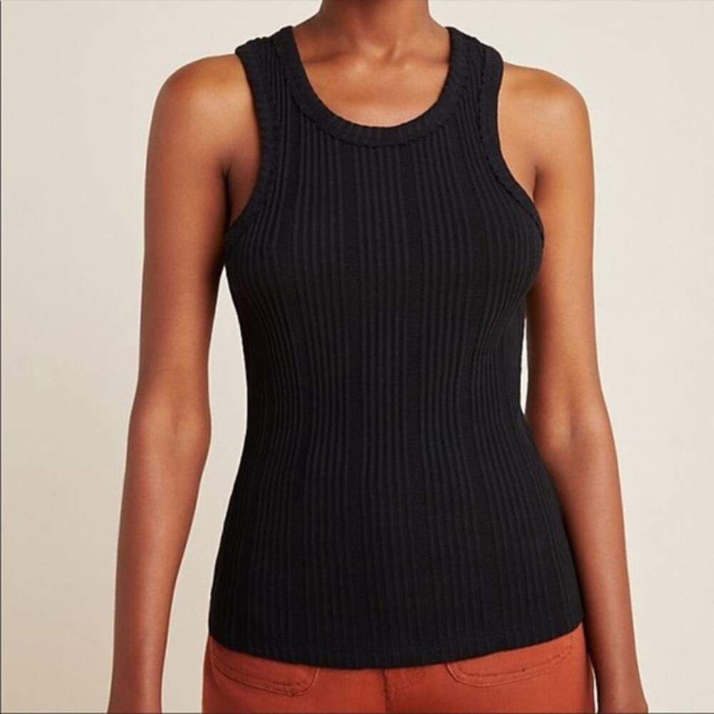 Anthropologie Robin Ribbed Black Racerback Tank Top Womens Small Sleeveless